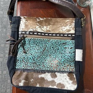Cowhide and Turquoise Patterned Women's Bag